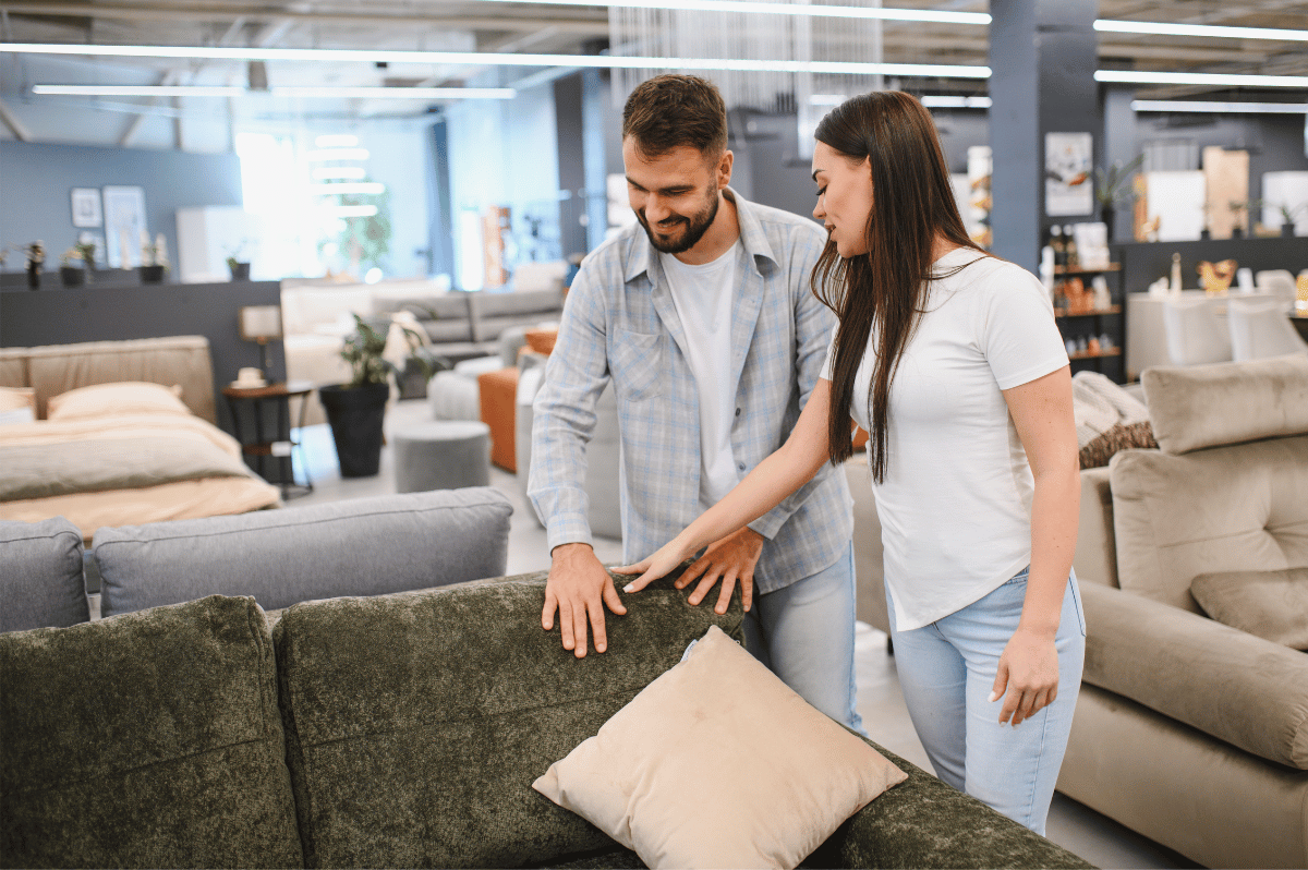 A young couple furniture shopping