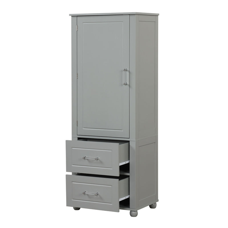 Tall Freestanding Bathroom Storage Cabinet With 2 Drawers And Adjustable Shelf