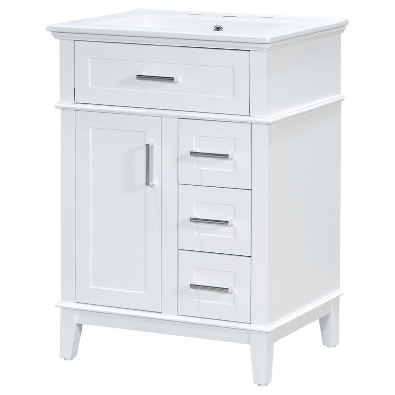 Modern Bathroom Vanity With Sink, Flip Drawer & 3 Drawers, Soft Close Hinges, Adjustable Shelf