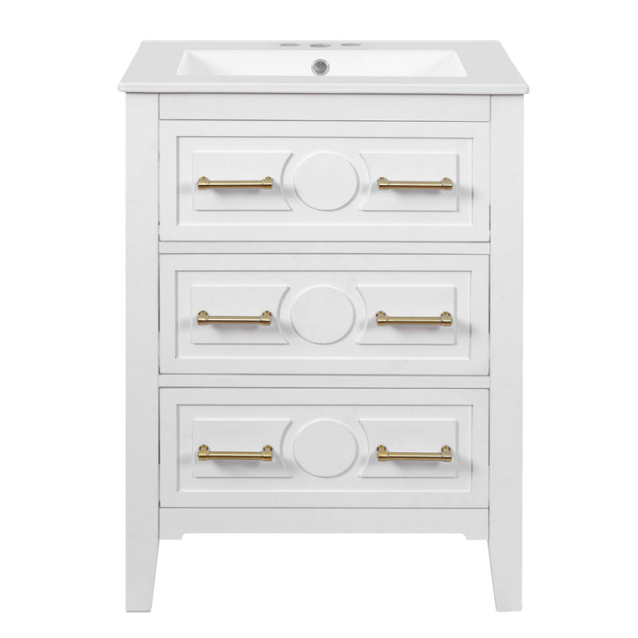 Bathroom Vanity With Sink, Free Standing Single Set, 3 Drawer Storage Cabinet