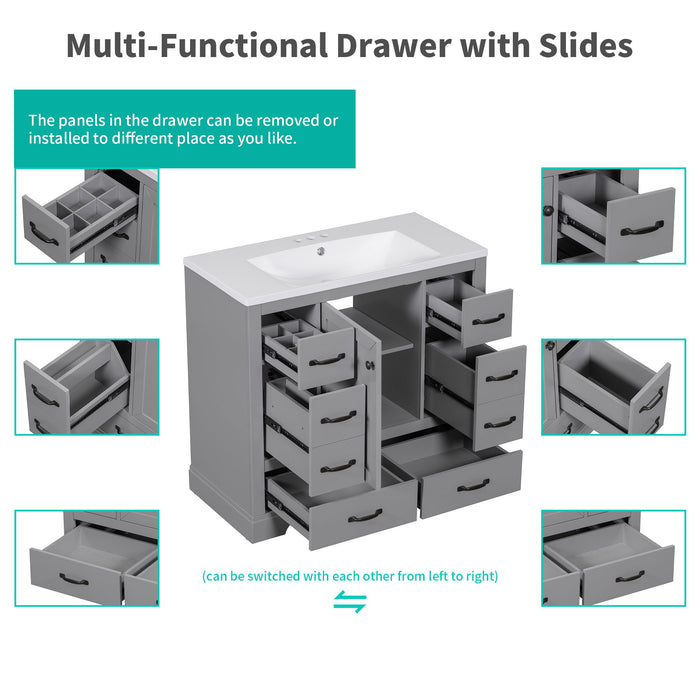 Modern Bathroom Vanity Base Only, 6 Drawer Storage With Adjustable Shelf
