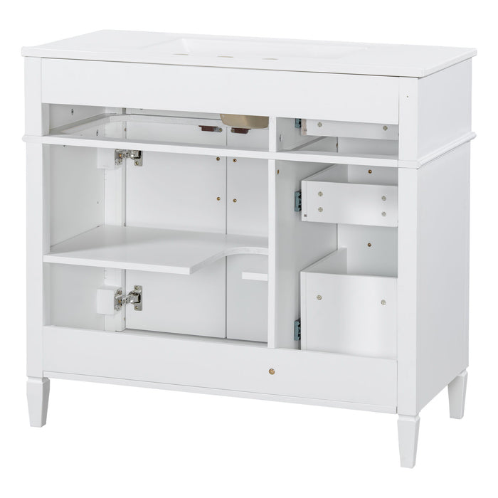 Bathroom Vanity With Sink, 4 Drawers (1 Flip Drawer), 2 Doors & Adjustable Shelf - White
