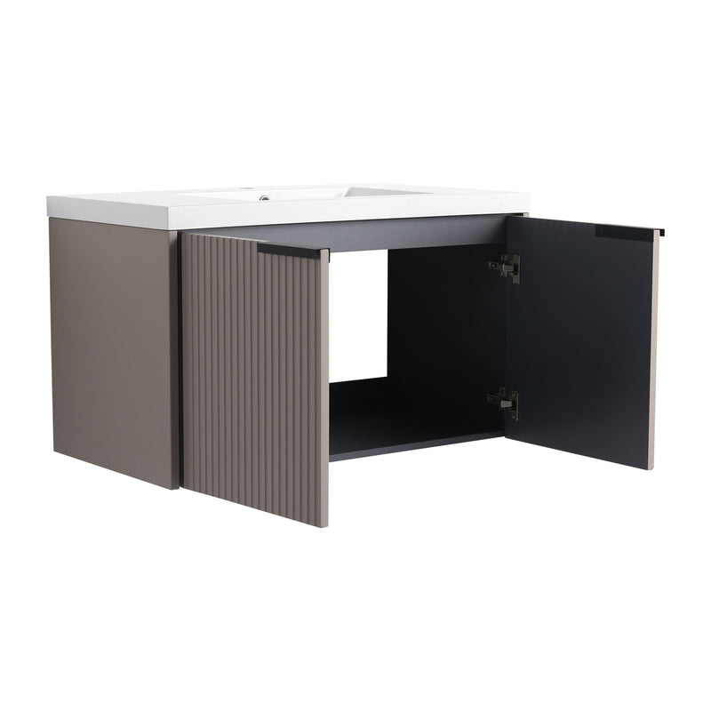 Contemporary Wall Mounted Bathroom Vanity With Resin Double Sink