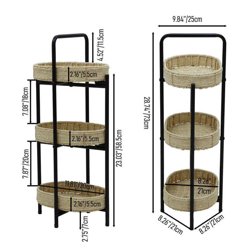 Modern 3 Tier Handwoven Side Table With Oval Organizer