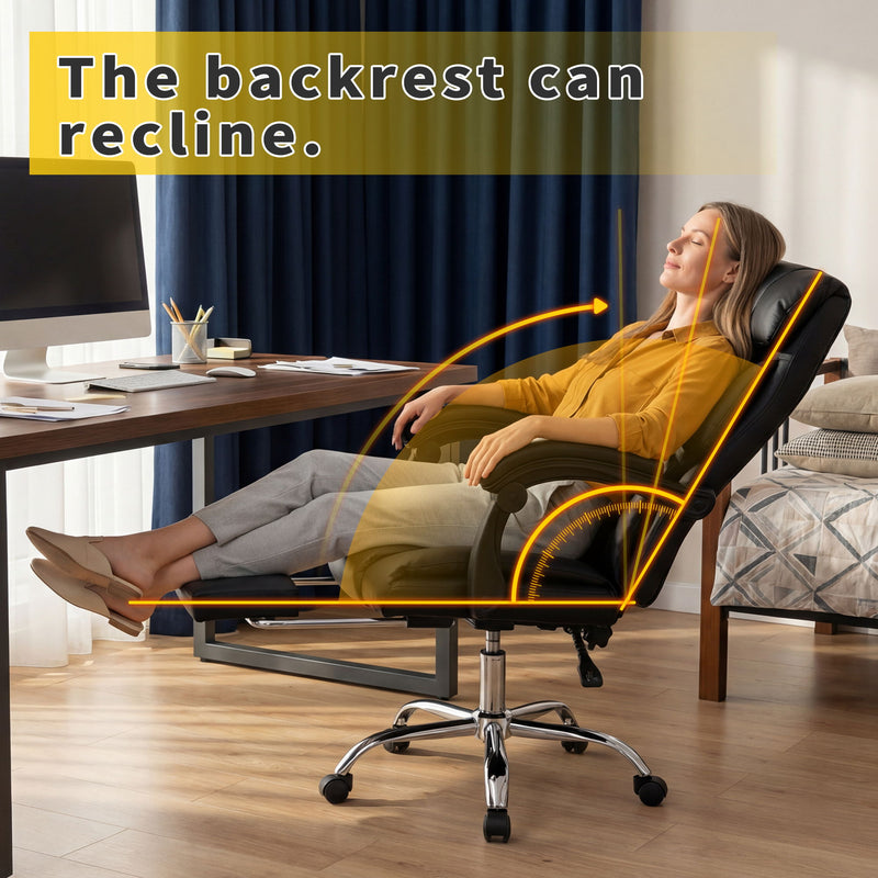 Executive Office Chair With Foot Rest, Adjustable Height - Black