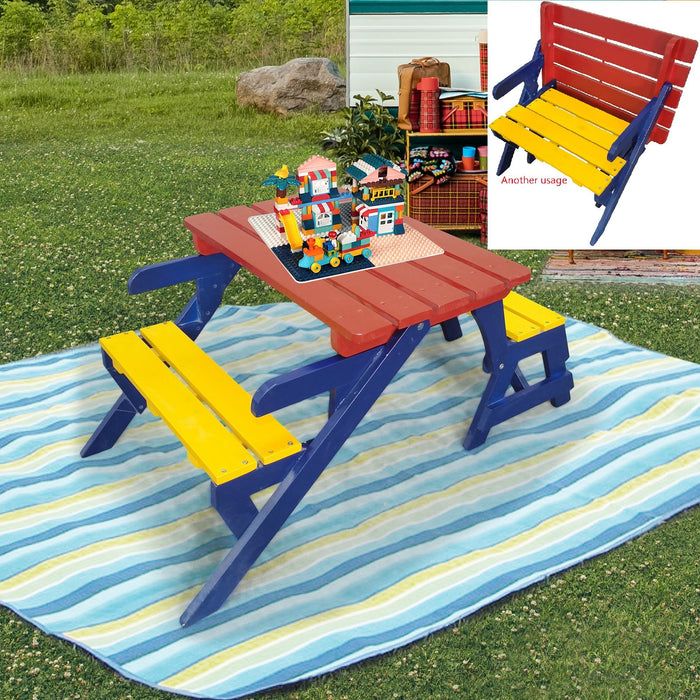 Kids Multi-Functional Arm Chair, Table With 2 Benches All-In-One Set