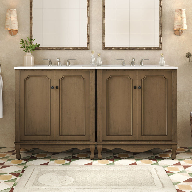 Vintage Double Sink Bathroom Vanity Set With Ceramic Sinks