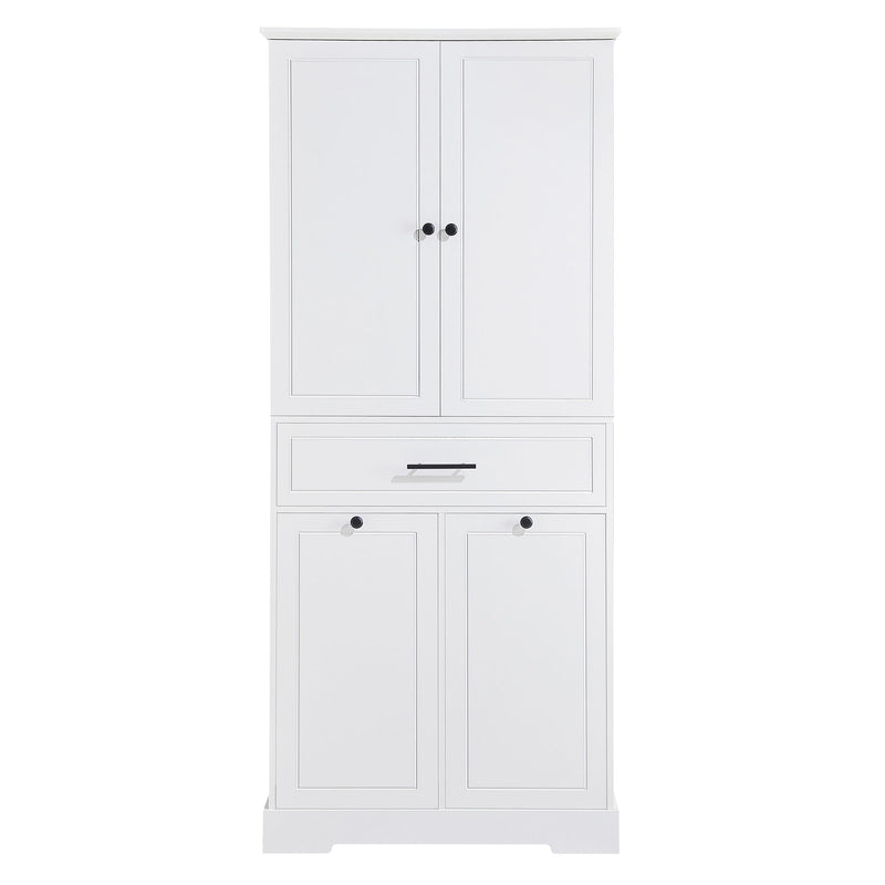 Freestanding Bathroom Storage Cabinet With Doors, Drawers, And Tilt Out Laundry Hamper - White