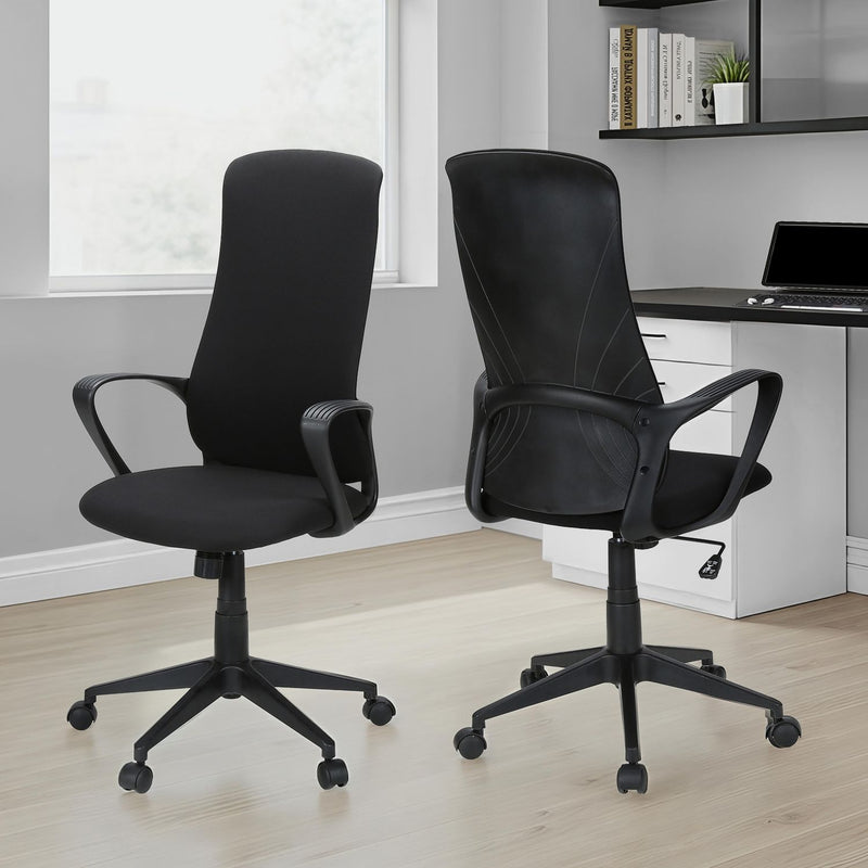 Office Chair With Adjustable Height, Armrests, Swivel - Black