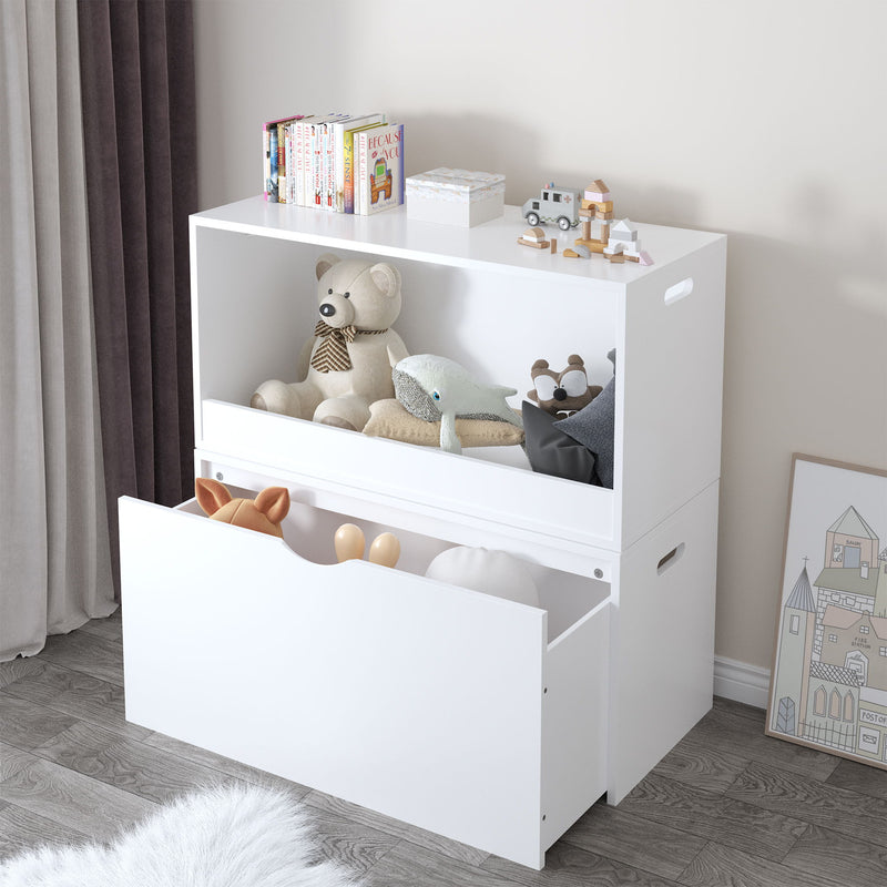 Open Toy Storage Box For Kids, Organizer Bin For Plush Toys, Books - White