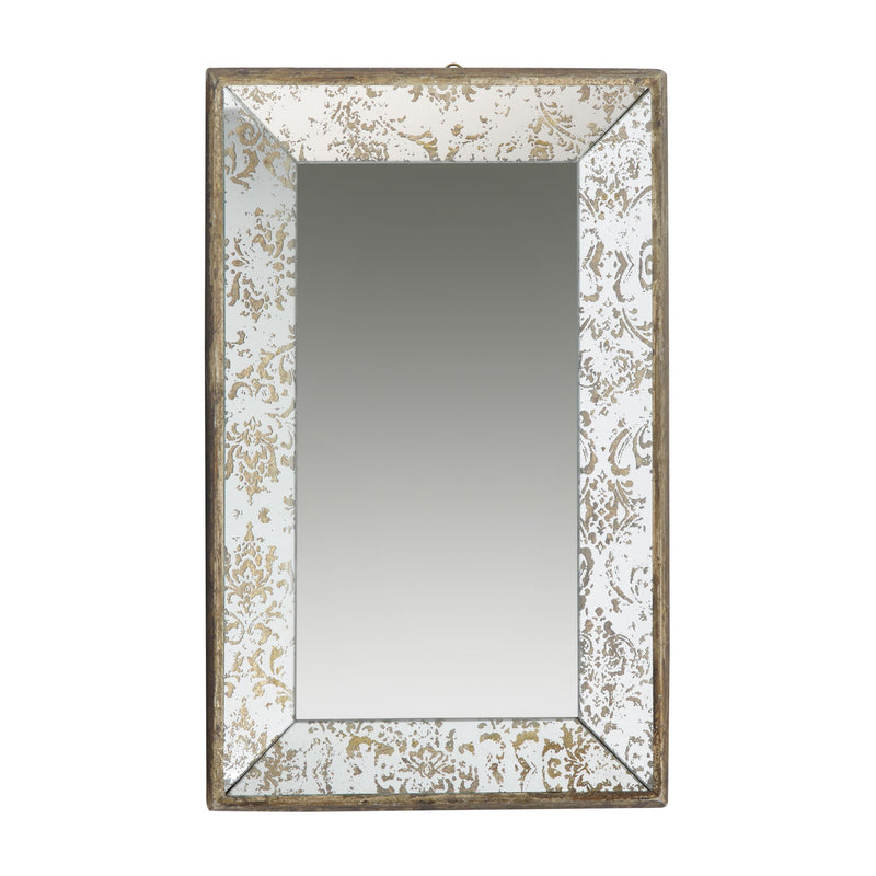 Antique Rectangle Mirror With Floral Accents, Mirrored Display Tray, Hanging Wall Mirror