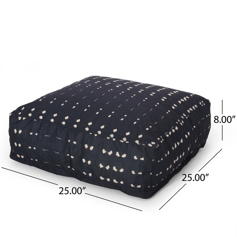 Dalm - Fabric Square Pouf Ottoman With Polystyrene Beads Filling - Dark Blue / White