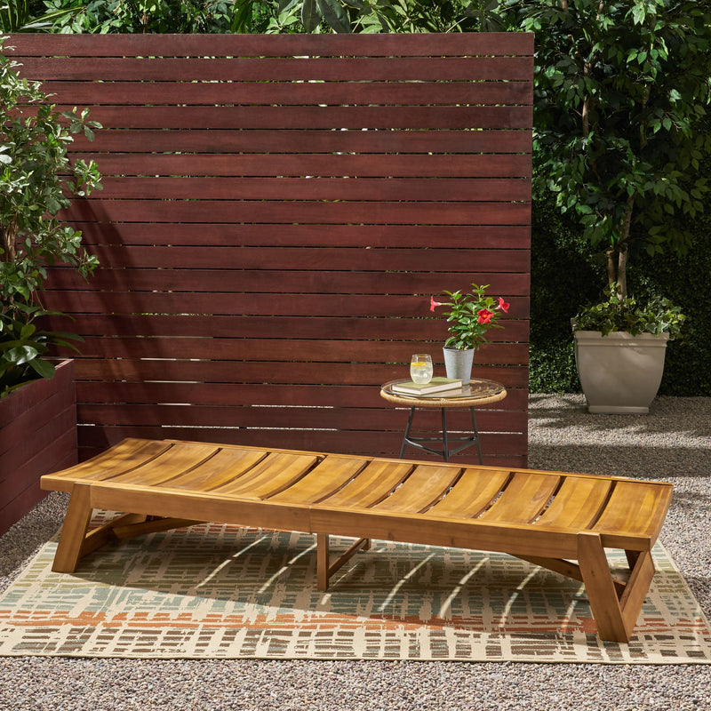 Outdoor Chaise Lounge With Adjustable Seating And Slat Panel - Yellow Brown