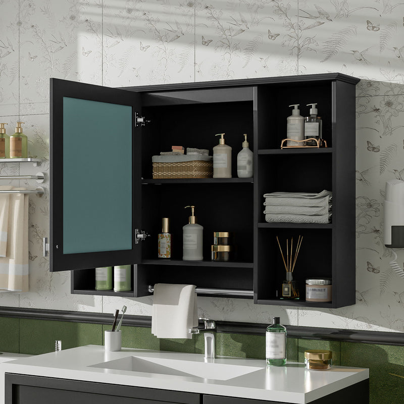 3 In 1 Modern Bathroom Mirror Cabinet With Adjustable Shelf, Soft Close Door, High Definition Mirror & Towel Bar