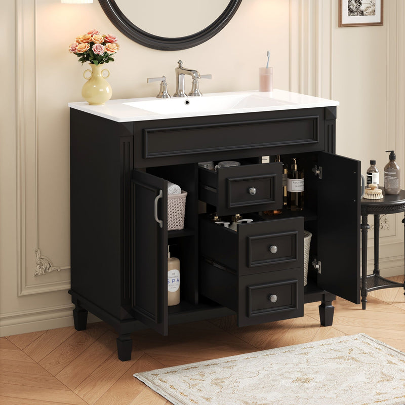 Bathroom Vanity With Top Sink, Cabinet With 2 Soft Closing Doors And Drawers