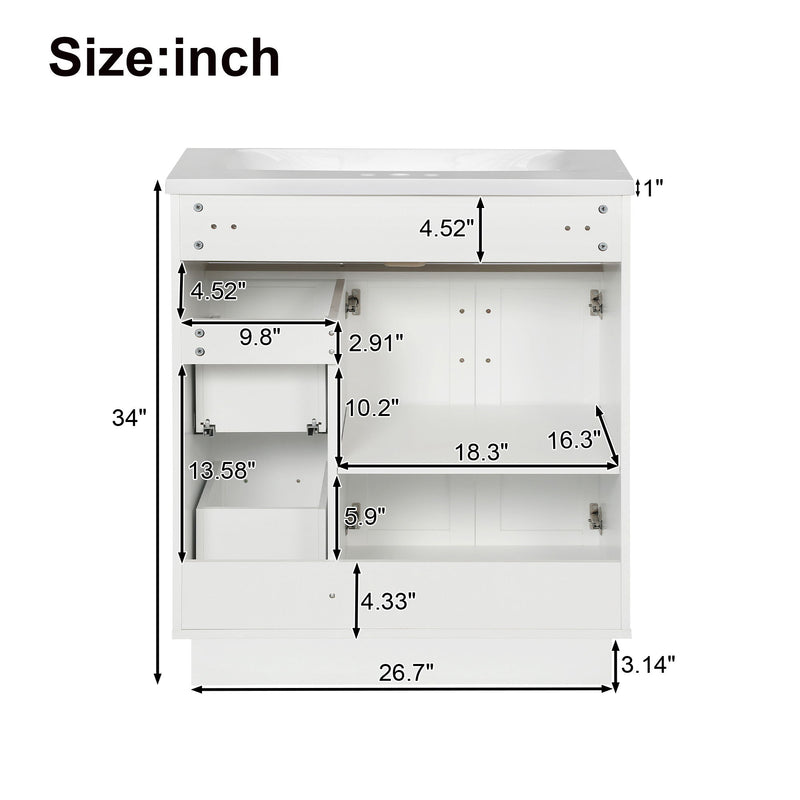 Bathroom Vanity With 2 Doors, 2 Drawers, Adjustable Shelf, Hidden Slides & Soft Close Hinges