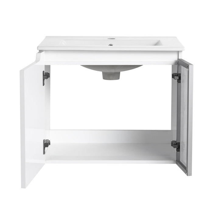 Wall Mounted Bathroom Vanity With Sink, Soft Close Doors, Cabinet & Half Door