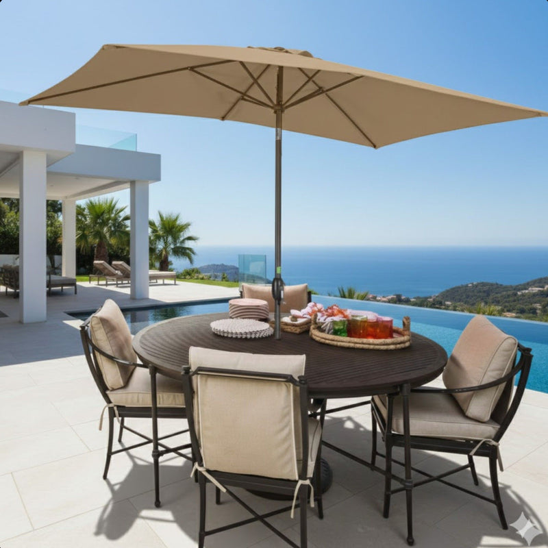 Rectangular Patio Umbrella With Crank Tilt, Polyester UV-Resistant Canopy