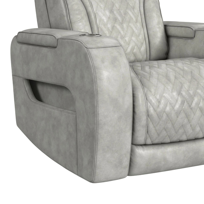 Prime Time P3 Recliner with 7 Colors LED, Cup Holders and Wireless Charger Controller in Leather Gel Light Grey