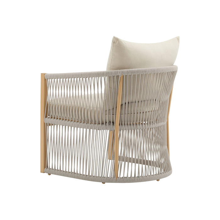 Modern Curved Aluminum Lounge Chair With Stylish Rope Weave Design And Cushioned Comfort For Outdoor