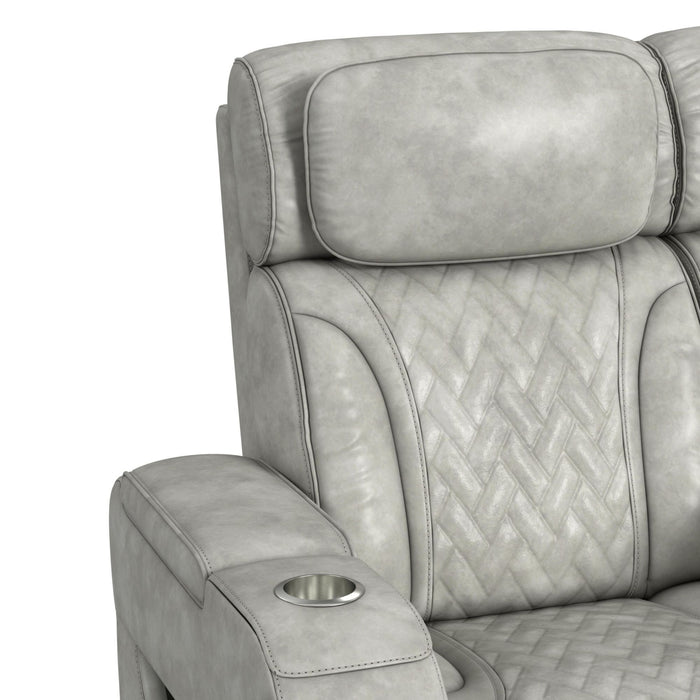 Prime Time - P3 Loveseat With Console, 7 Colors Led, Cup Holders And Wireless Charger Controller - Leather Gel Light Gray