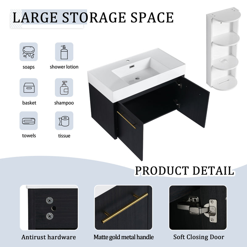 Modern Wall Mounted Bathroom Vanity With Thick Edge Resin Sink And Storage Rack