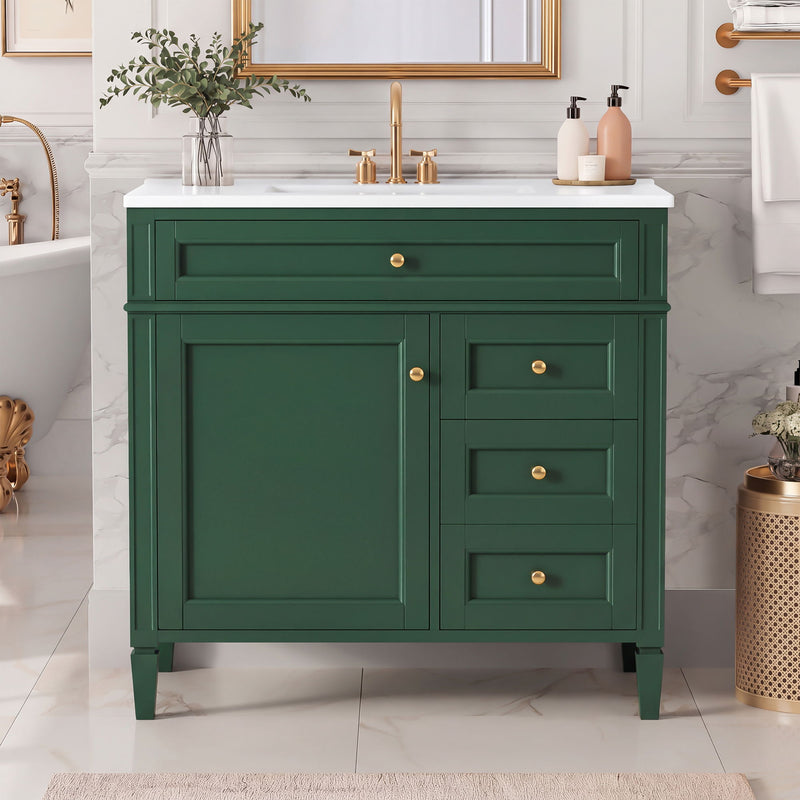 Bathroom Vanity With Sink, Rectangular Storage Cabinet & 2 Drawers And Tip Out Drawer