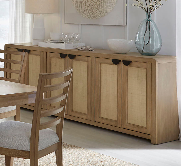 Escape - Dining Rectangular Table With Console And 8 Caster Chairs - Glazed Natural Oak Black Metal Trim
