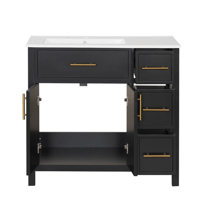 Modern Bathroom Vanity With Sink Top, 2 Doors And 3 Drawers