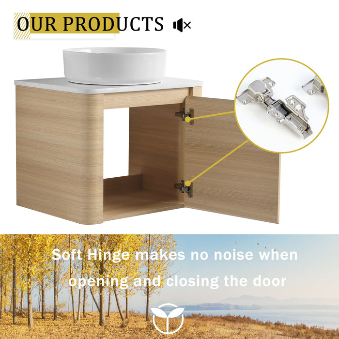 Mounted Bathroom Vanity With Art Sink, 2 Storage Shelves, Soft Close Door