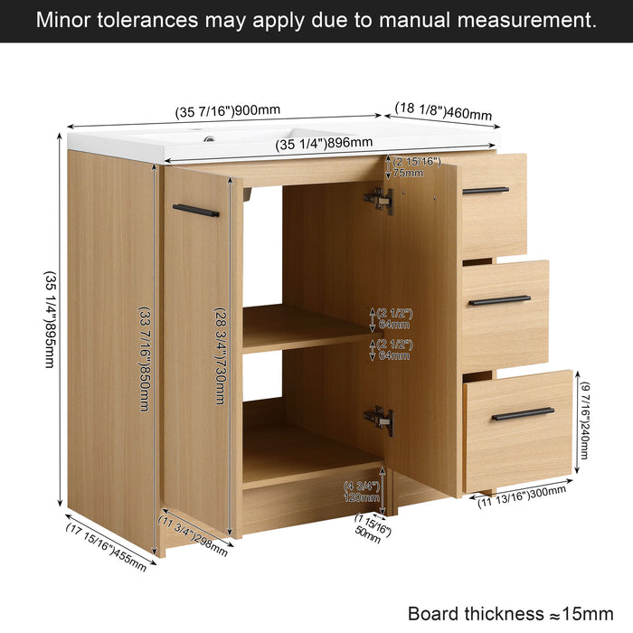 Freestanding Bathroom Vanity Set With Tall Linen Cabinet, 3 Drawers And Large Storage, Single Sink