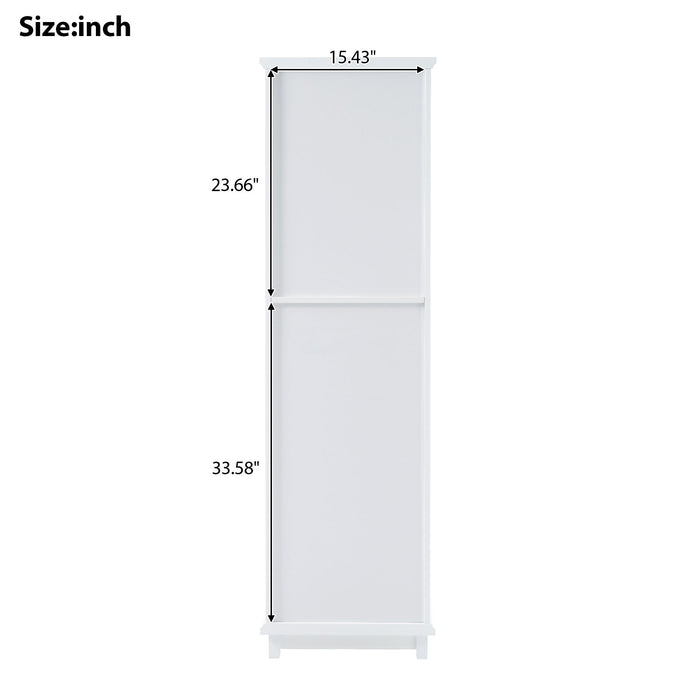 Tall Bathroom Storage Cabinet With Glass Doors, Free-Standing, Two Drawers, And Adjustable Shelves, Board, Painted Perfect For Displaying Your Favorite Items