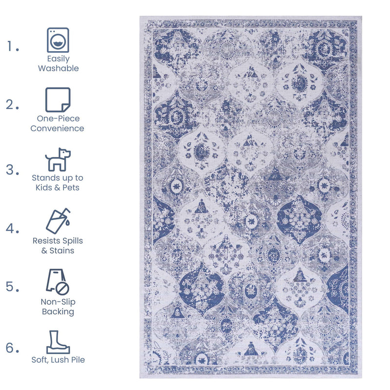 Maval - 6' X 9' Washable Area Rug - Blue