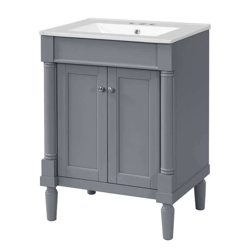 Bathroom Vanity With Top Sink, 2 Tier Storage Cabinet