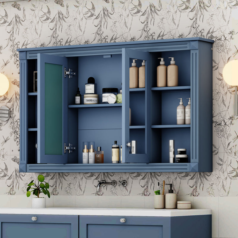 Wall-Mounted Mirror Cabinet With Adjustable Shelf And Open Shelves