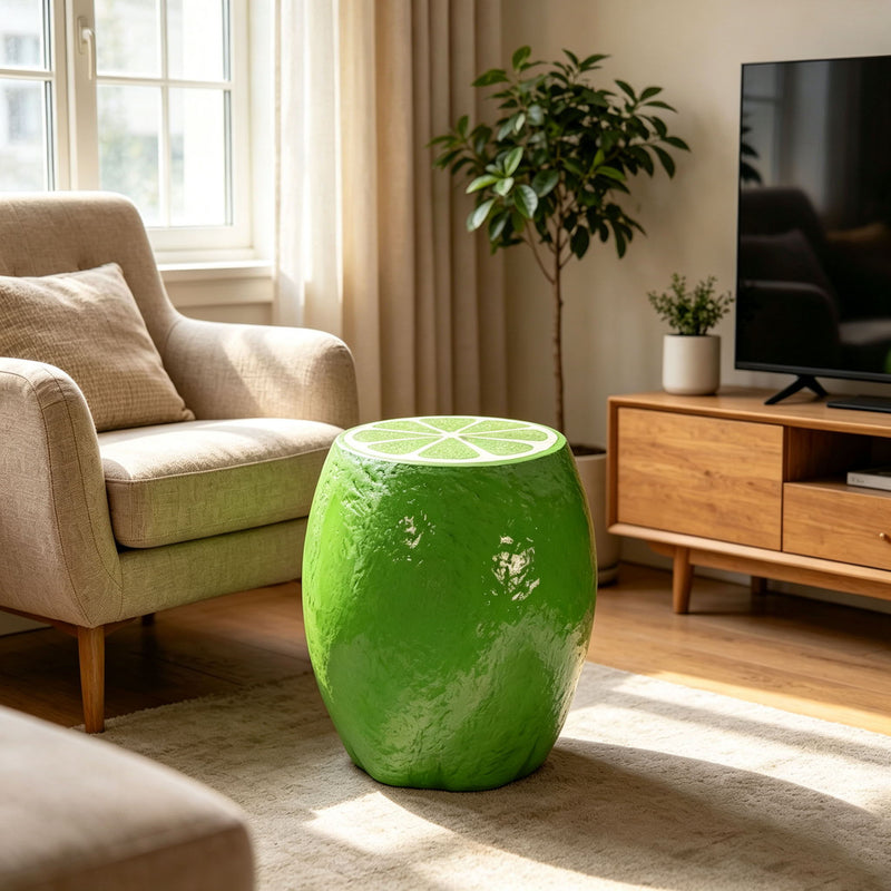 Novelty Lime Stool, Fruit Shaped Plant Stand & End Table, Accent Furniture For Home Garden Decoration - Green