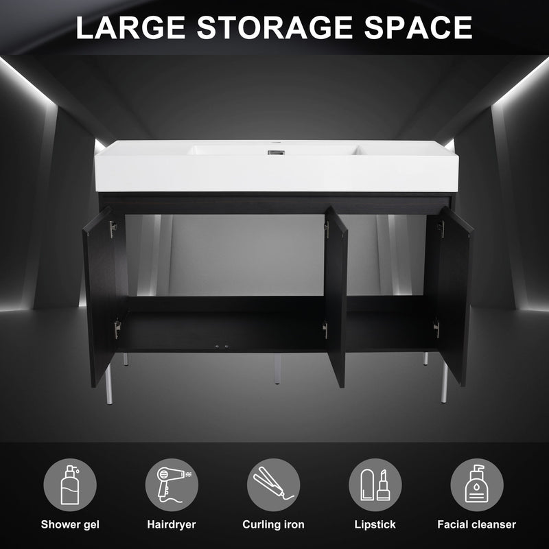 Freestanding Bathroom Vanity With Resin Sink And Storage Cabinet