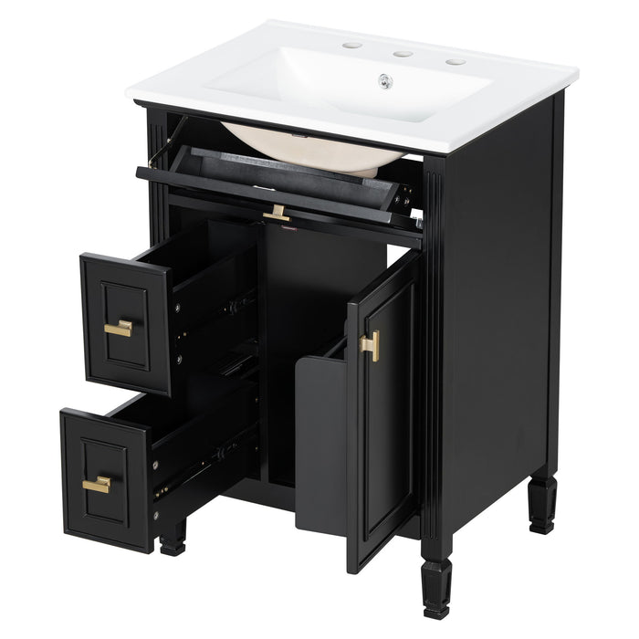 Modern Bathroom Vanity With Sink, Flip Drawer, 2 Drawers, Adjustable Shelf