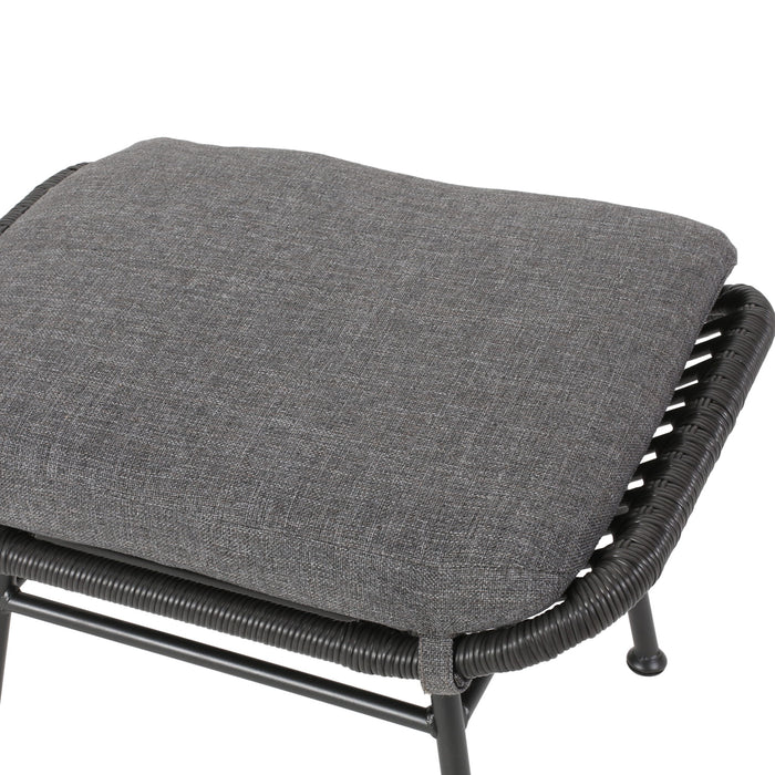 Outdoor Modern Boho Wicker Ottoman With Cushions (Set of 2)