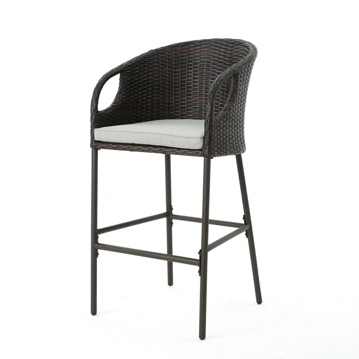 Outdoor 31" Rattan Barstools With Waterproof Cushions (Set of 2) - Multi Brown