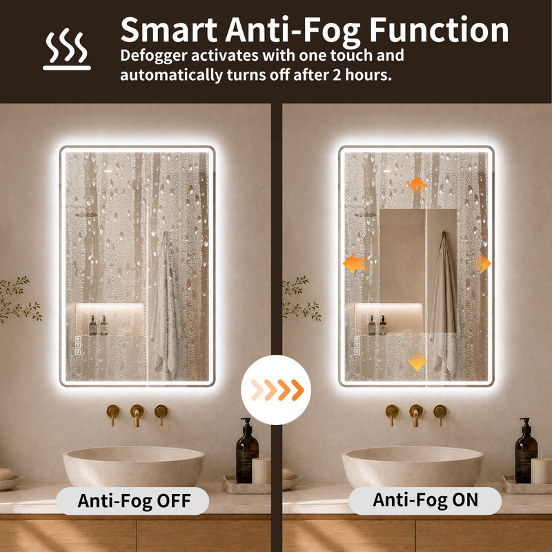 24" X 32" Rectangular Front Lighted And Backlit LED Bathroom Mirror With Anti Fog - Clear