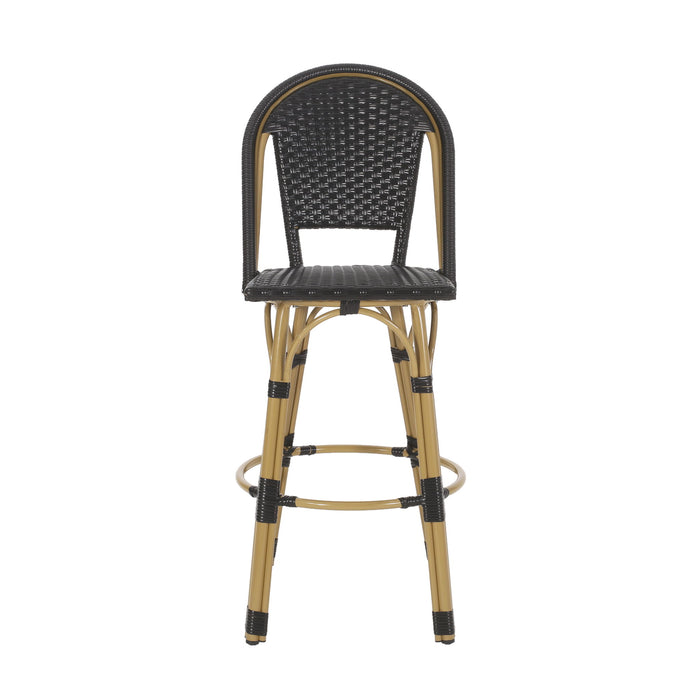 Outdoor Rattan And Aluminum French Barstools (Set of 2)
