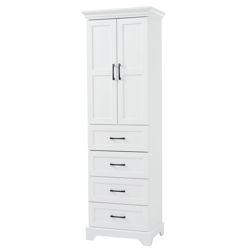 Bathroom Vanity With 2 Damping Hinge Doors, 3 Drawers, Adjustable Shelves - White