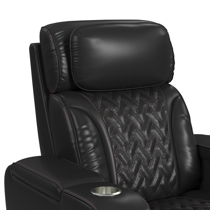 Prime Time P3 Recliner with LED and wireless charger pocket in Jett Black with Red Stitching