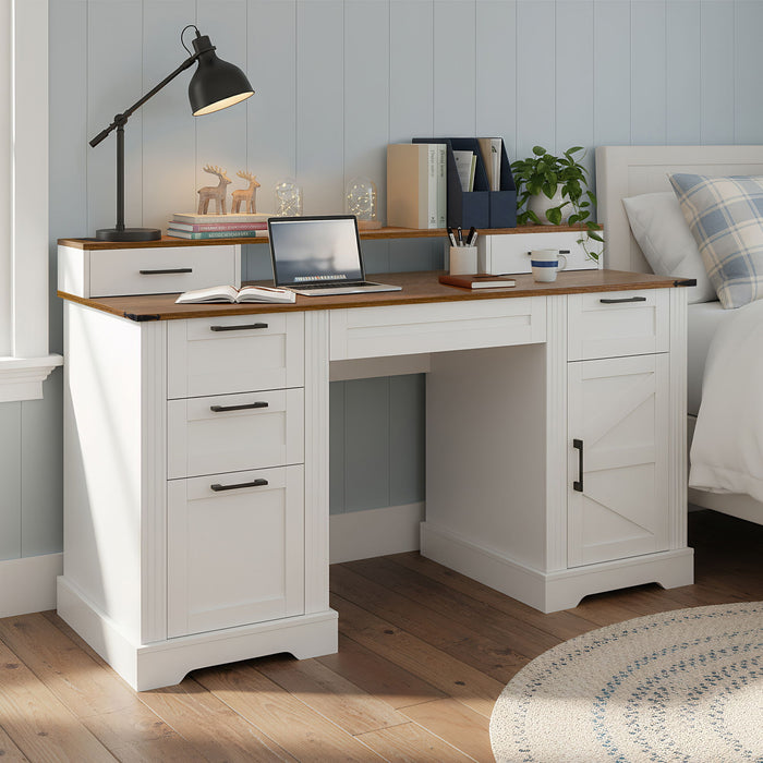 Office Desk With Charging Station & Storage Cabinet