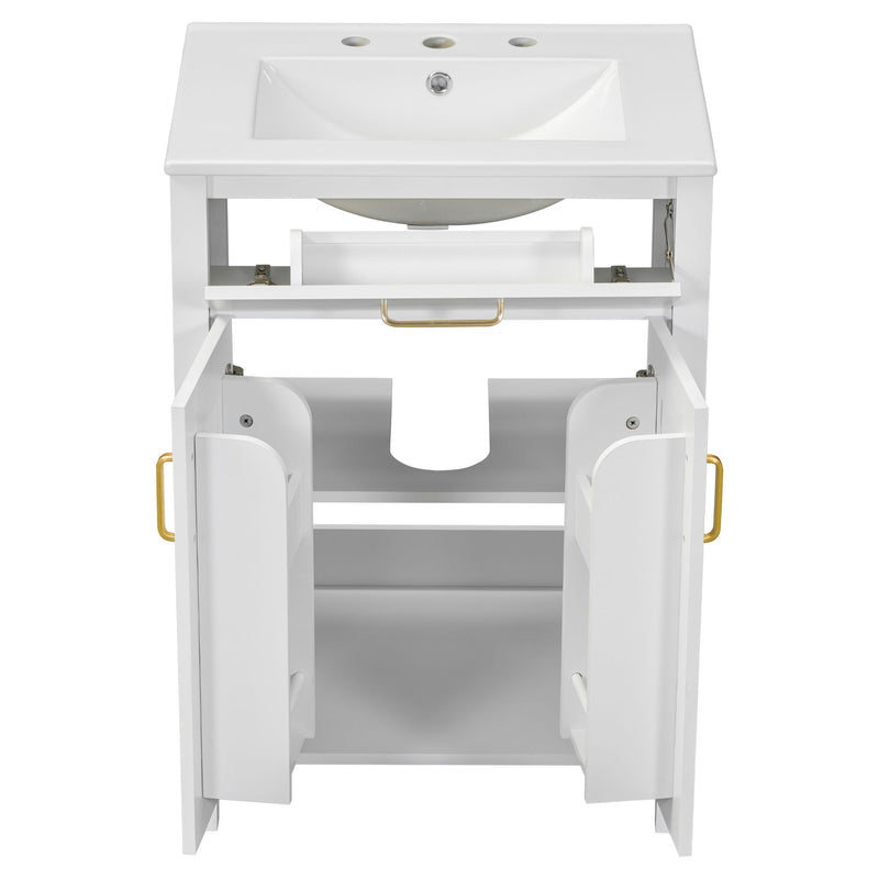 Modern Bathroom Vanity With Ceramic Sink, Soft-Close Doors, Flip Drawer, U-Shaped Shelves, Elegant Storage Solution