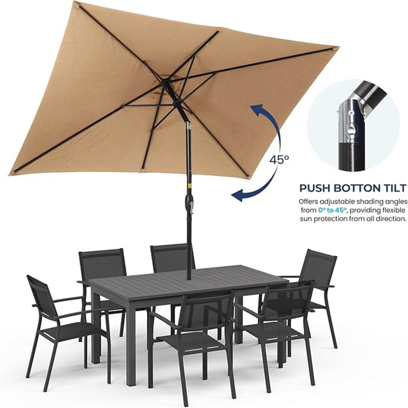 Rectangular Patio Umbrella With Crank Tilt, Polyester UV-Resistant Canopy