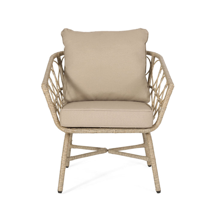 Bruce - Outdoor Club Chair Set With Water Resistant Cushions Rattan And Iron - Brown