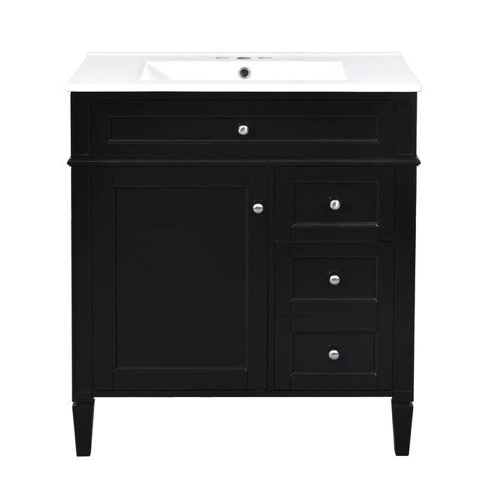 Bathroom Vanity With Top Sink, 2 Doors And 3 Drawers, Freestanding Set With Mirror Cabinet