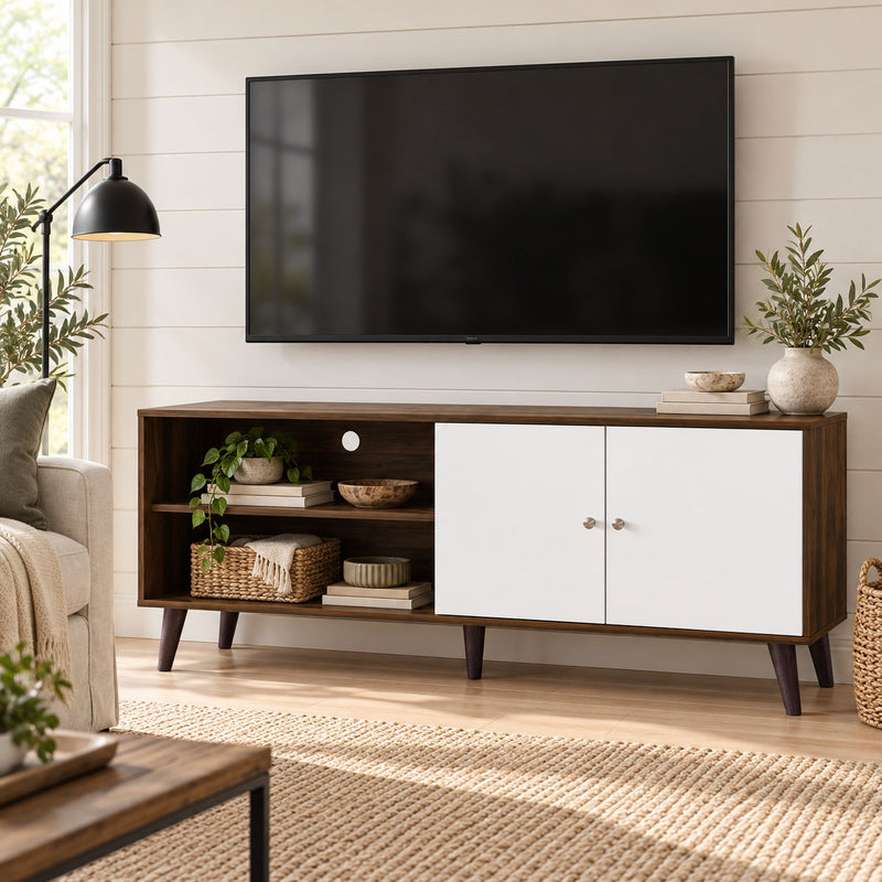Amidon - TV Stand, With 2 Storage Shelves And 1 Cabinet